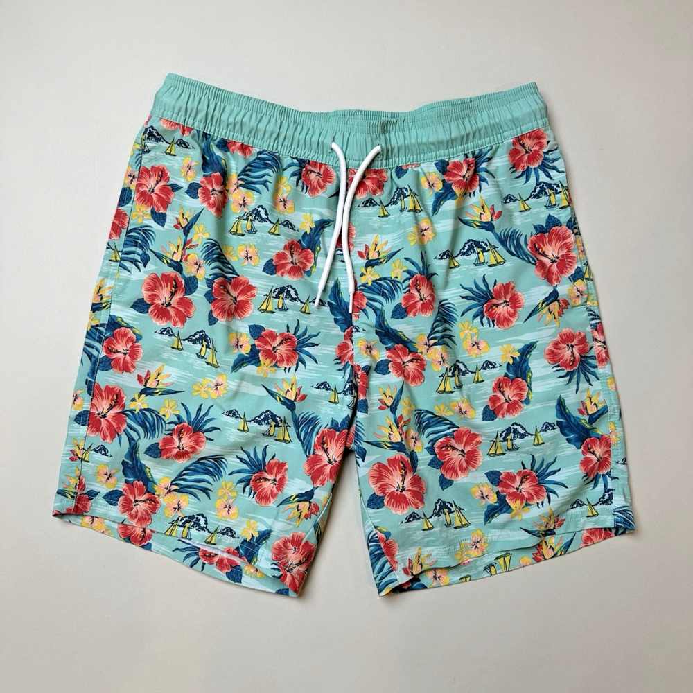 Hawaiian Board Shorts Blue Red Floral Men’s MEDIUM Valor Collective